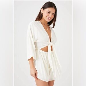 Forever 21 Cream Tie-Front Romper